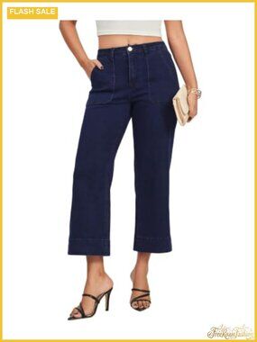 High Waisted Wide Leg Jeans Women Trendy Cropped Stretch Denim Pants Pockets